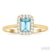 6x4 MM Octagonal Shape Aquamarine and 1/6 Ctw Round Cut Diamond Halo Semi-Precious Ring in 14K Yellow Gold